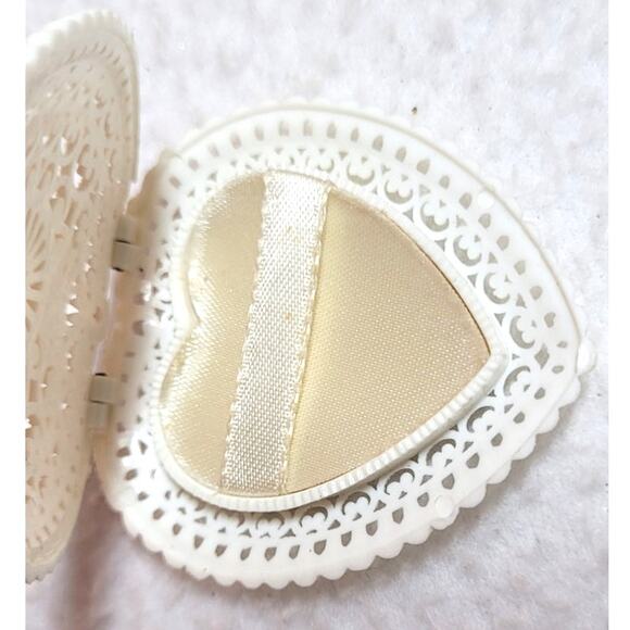 Antique Celluloid Heart Keepsake Box White Satin Lined 2" Trinket Dresser Decor - Picture 5 of 8